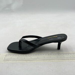 Black Women Kitten Heel Slip on Flip Flops Open Split Toe Comfy Slide Sandals